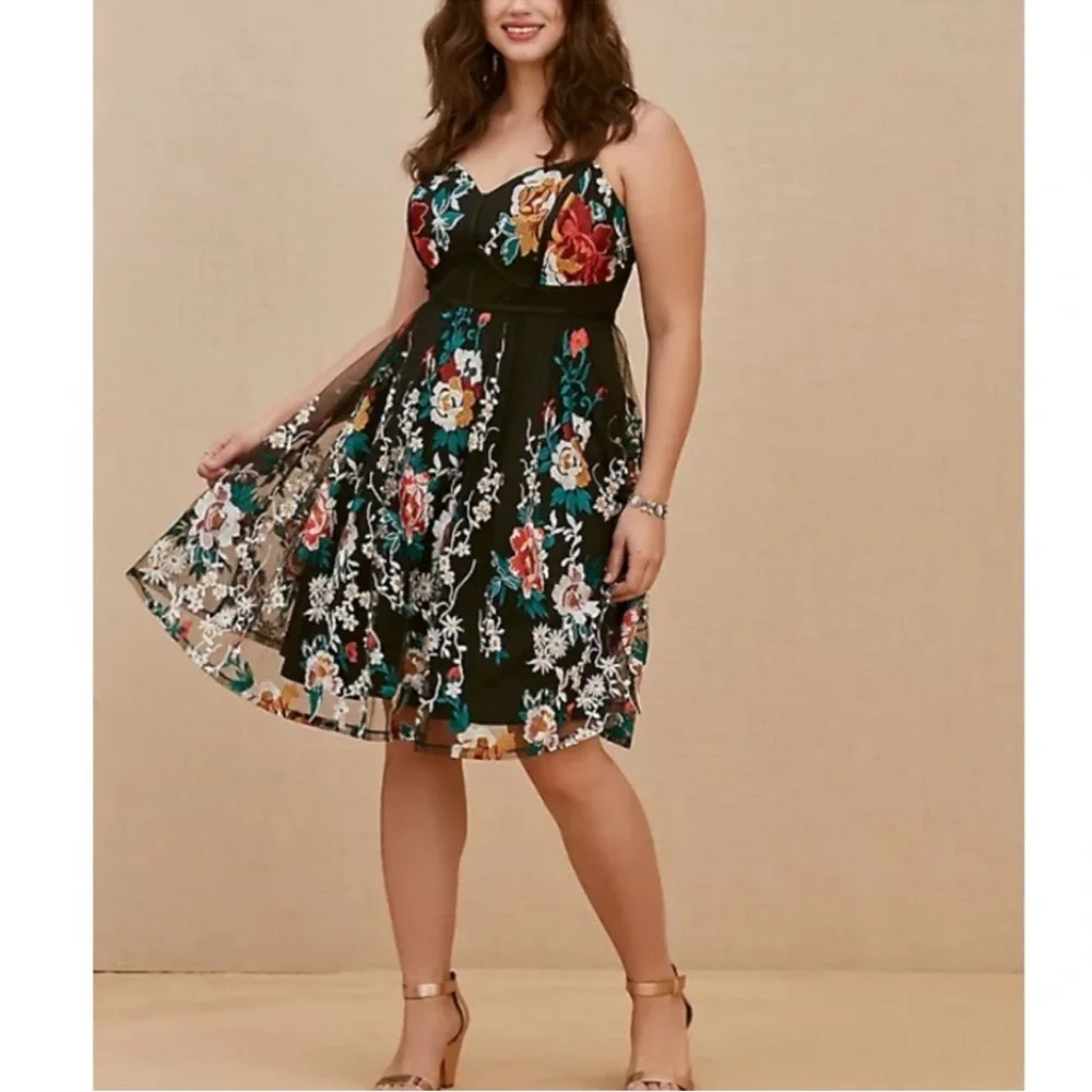 Torrid Black Dress with Colorful Floral Embroidery - Picture 7 of 8